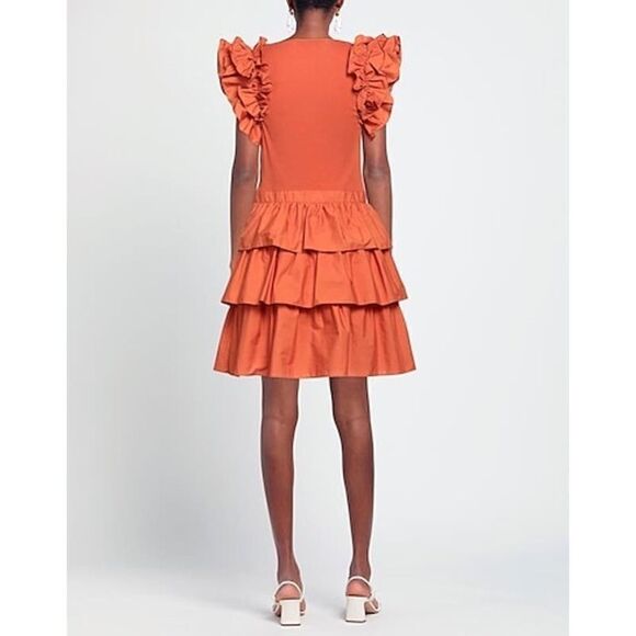 ULLA JOHNSON Hanna Tiered Ruffle Mini Dress Size 10 Women’s in Burnt Orange - Picture 3 of 12
